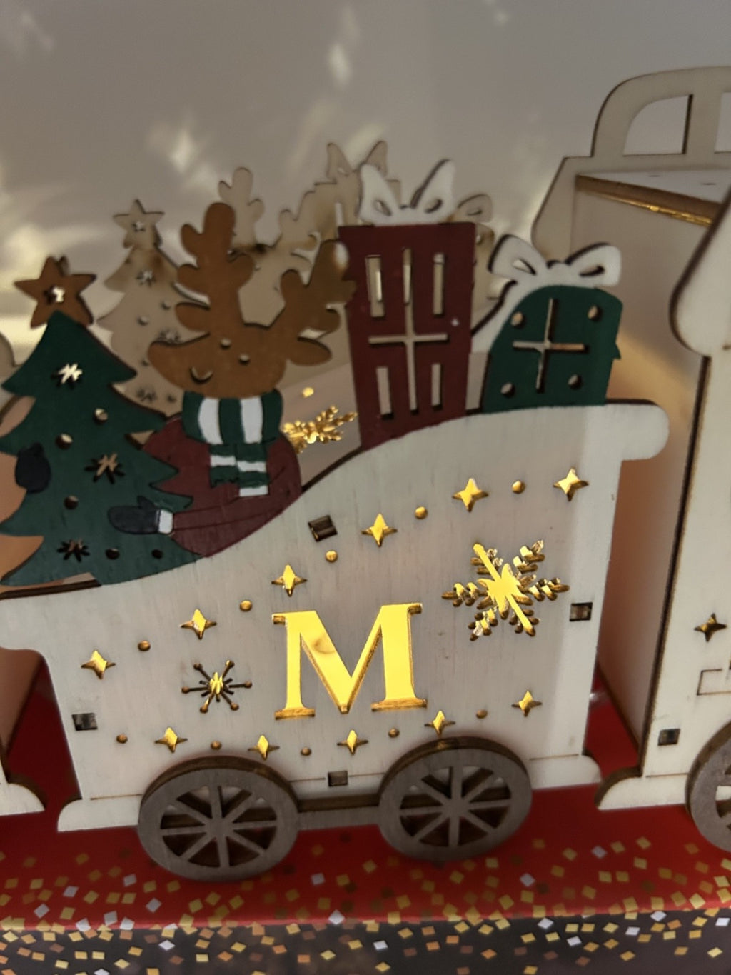 Wooden Santa Claus Express Train Locomotive LED Light Up Decoration 40cm Long