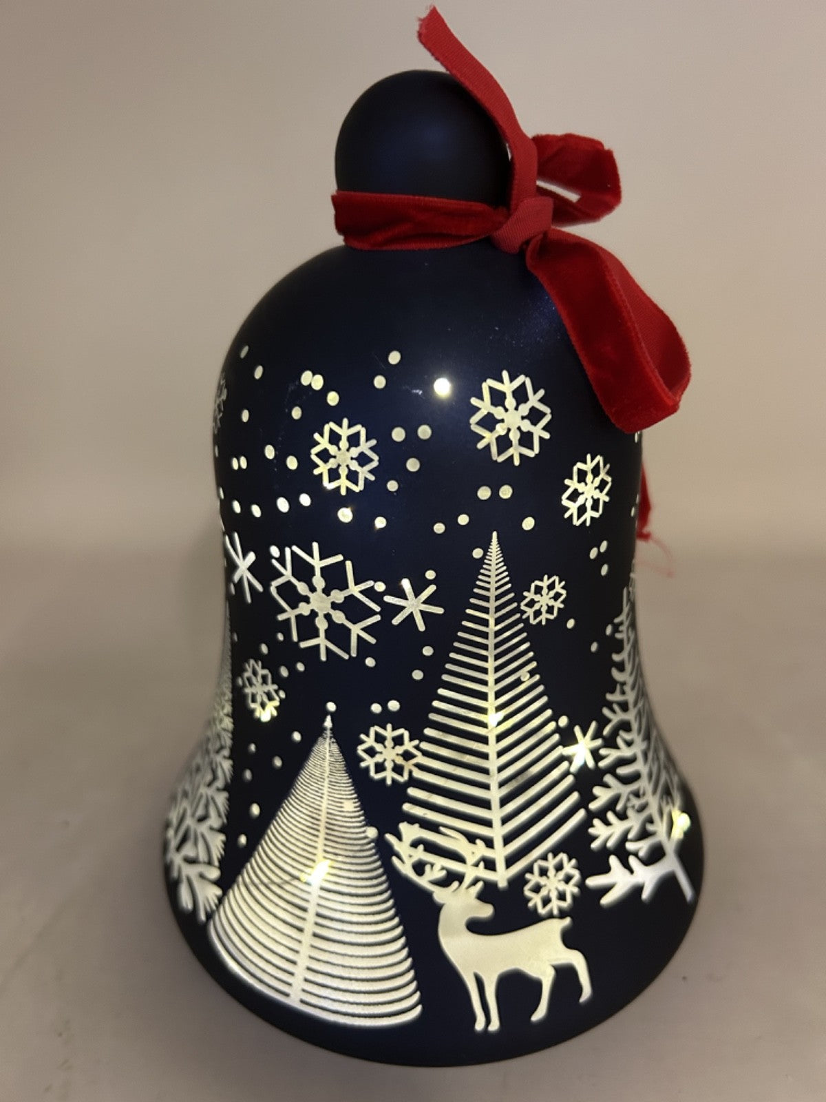 LED Light Up Christmas Winter Forest Snowflake Reindeer Bell Sapphire Blue Glass