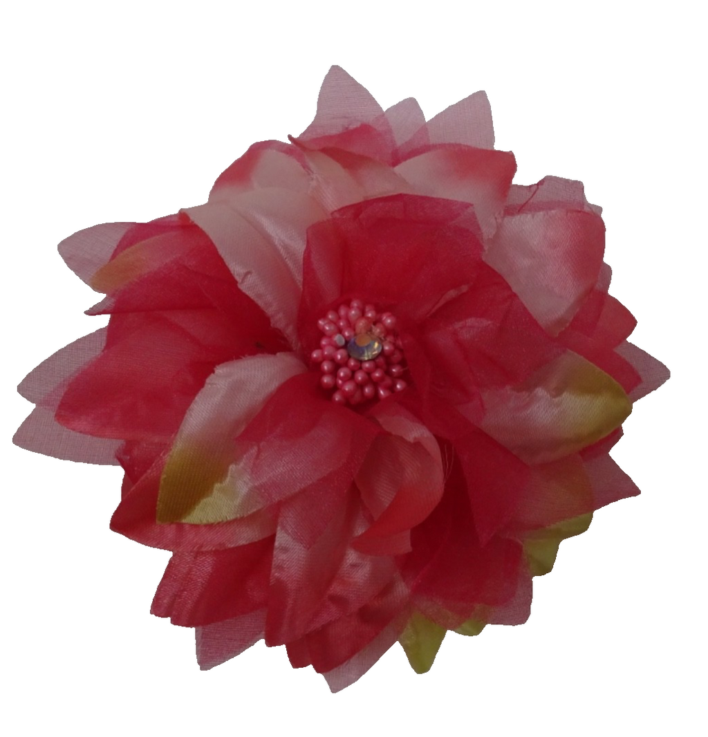Pink & Gold Corsage Brooch Fascinator  Fabric & Organza Petals Centre Stamens