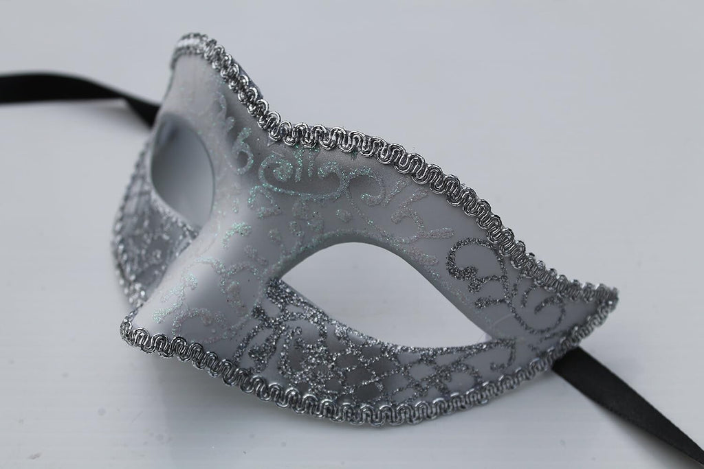 LADIES WHITE & SILVER GLITTER VENETIAN MASQUERADE PARTY WEDDING BALL EYE MASK