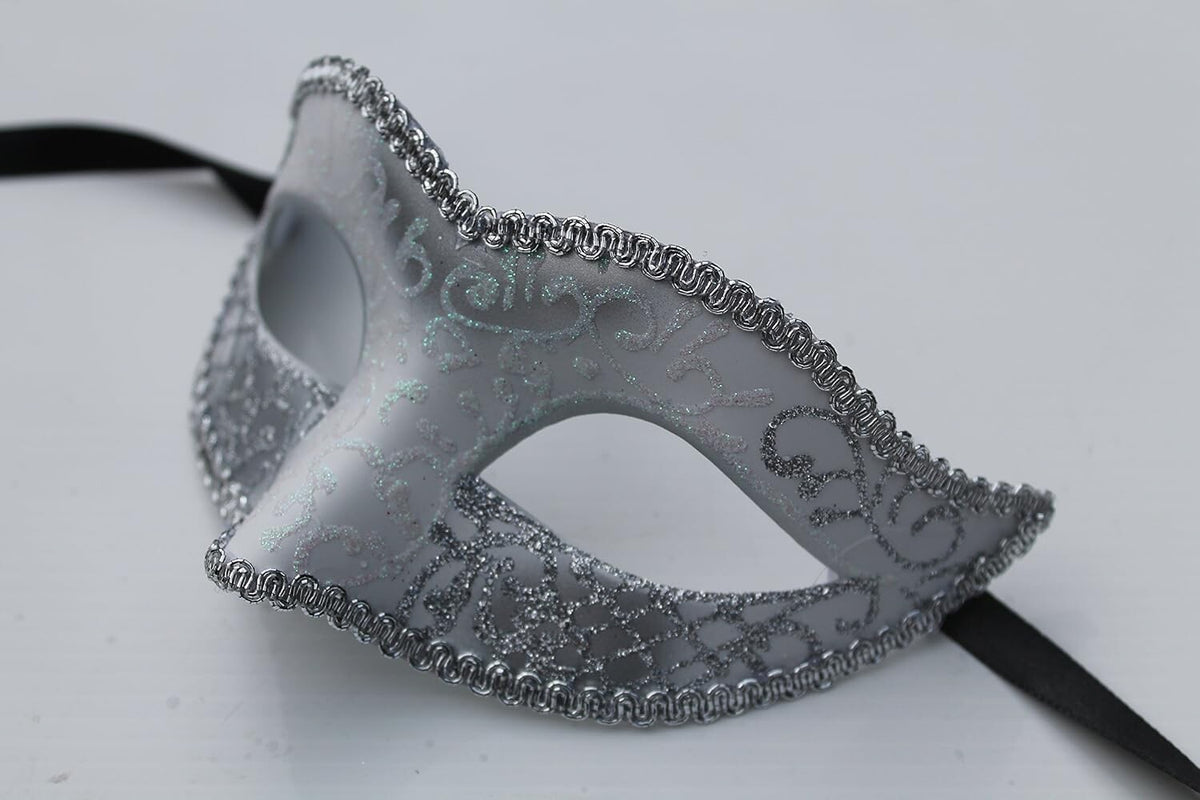 LADIES WHITE & SILVER GLITTER VENETIAN MASQUERADE PARTY WEDDING BALL EYE MASK