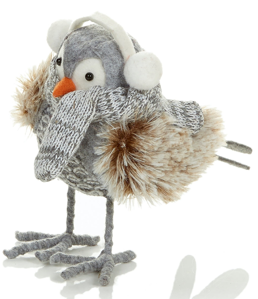 Choice of 2 Designs Cute Festive Robins with Earmuffs 18cm Tall Freestanding