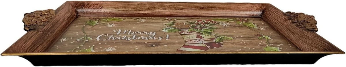 Merry Christmas Serving Tray Plastic Tea Drinks Lap Snack Tray 40cm x 26cm