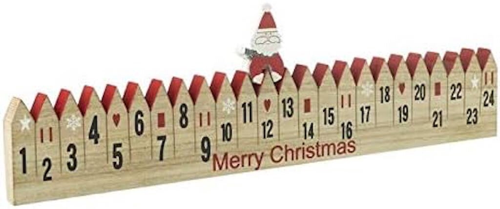 Lge Wooden Merry Christmas Childrens Advent Daily Countdown Calendar Santa 55cm