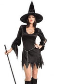 Halloween Black & Silver Witch Costume Dress Loose Sleeves & Hat Size 10-12