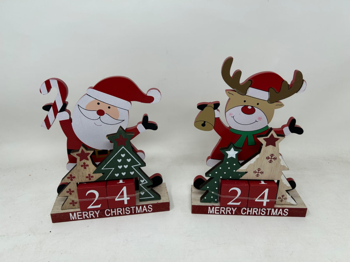 Choice of 2 Designs Santa or Rudolph 17cm Tall Wooden Advent Calendar Countdown
