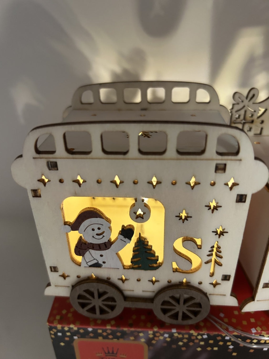 Wooden Santa Claus Express Train Locomotive LED Light Up Decoration 40cm Long
