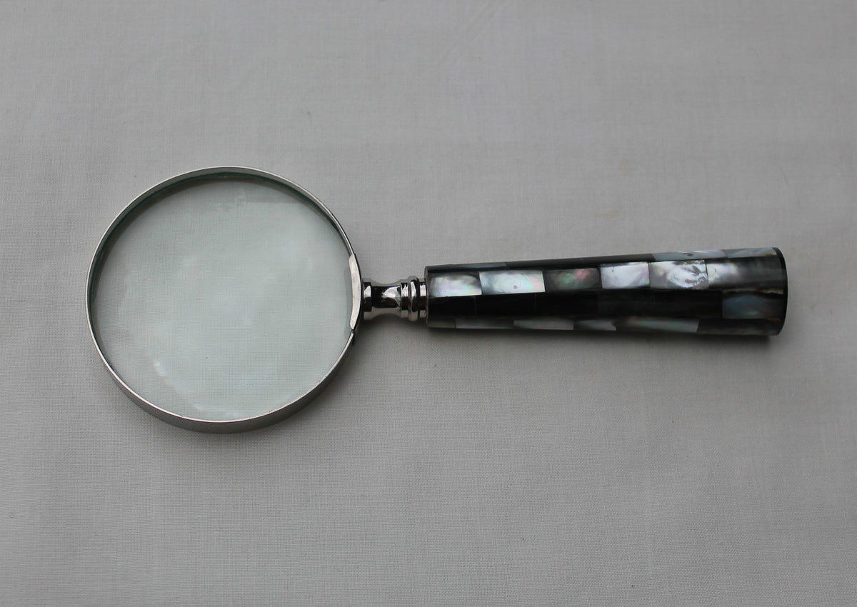 Handcrafted Handmade Mother of Pearl & Shell Magnifying Glass 3" 7.5cm Diameter