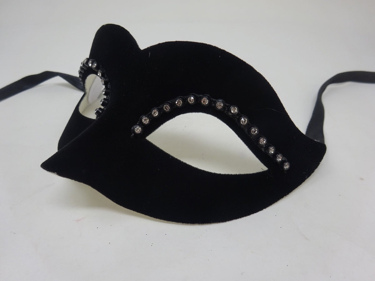 Ladies Black Velour Jewelled Venetian Masquerade Party Carnival Eye Ball Mask