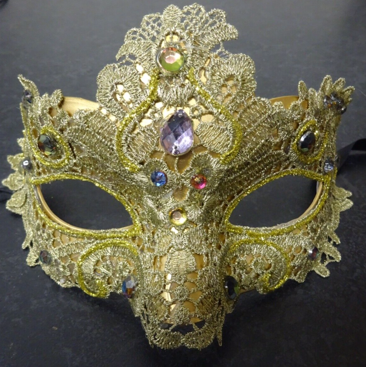 GOLD JEWELLED LACE BROCADE MASK  VENETIAN MASQUERADE CARNIVAL PARTY PROM BALL