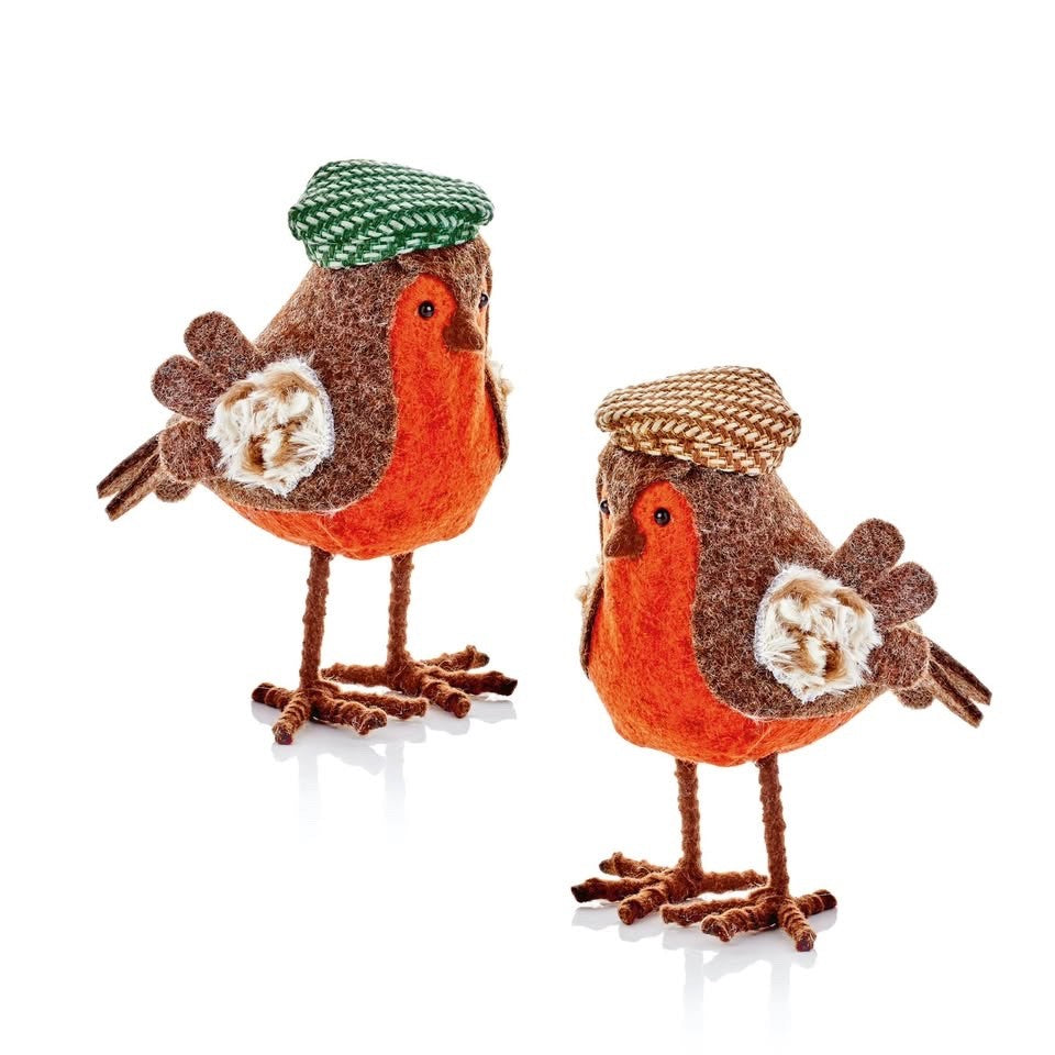 Choice of 2 Designs Cute Festive Robins with Earmuffs 18cm Tall Freestanding