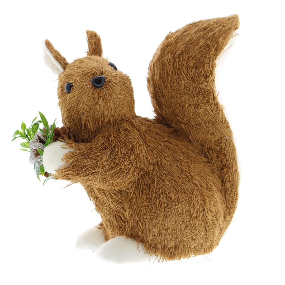 Freestanding Brown Bristle Squirrel Ornament Figurine Holding Fir Cone 25cm Tall