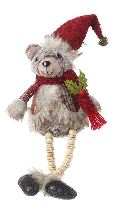 Choice 2 Designs Male or Female Furry Sitting Bears with Dangle Bead Legs & Bell
