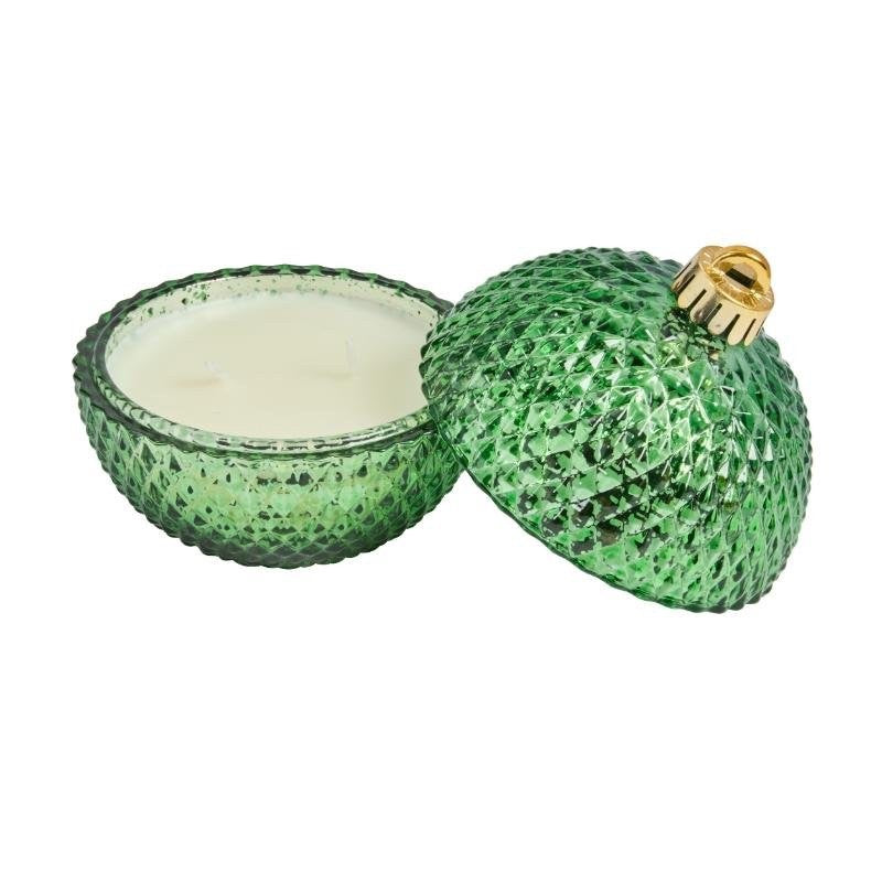Christmas Green Bauble Design Mistletoe Fir Candle 13cm Tall 15 Hour Burn Time