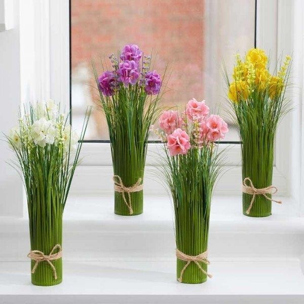 Artificial Decor Faux Flowers Fleurettes Bunch 32cm Hessian Ties Bouquet