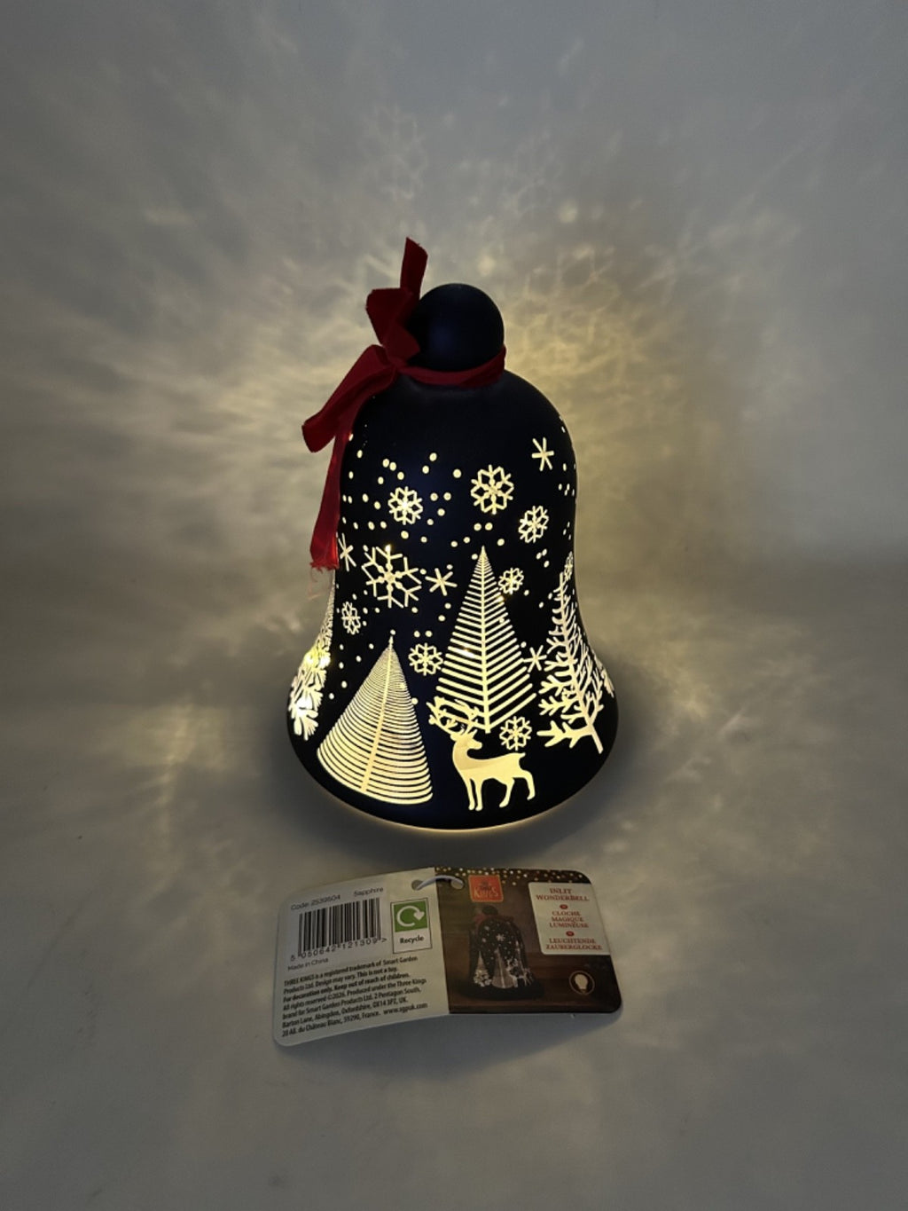 LED Light Up Christmas Winter Forest Snowflake Reindeer Bell Sapphire Blue Glass