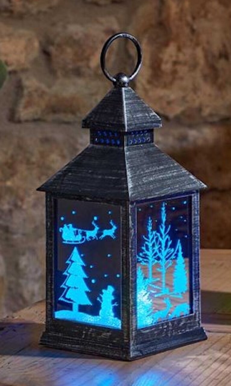 Winter Wonder Lantern Light Up Colour Changing Rustic Mirrored Red or Black