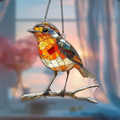 Acrylic Hanging Garden Suncatcher Robin on Branch 20cm Tall on a Metal Chain