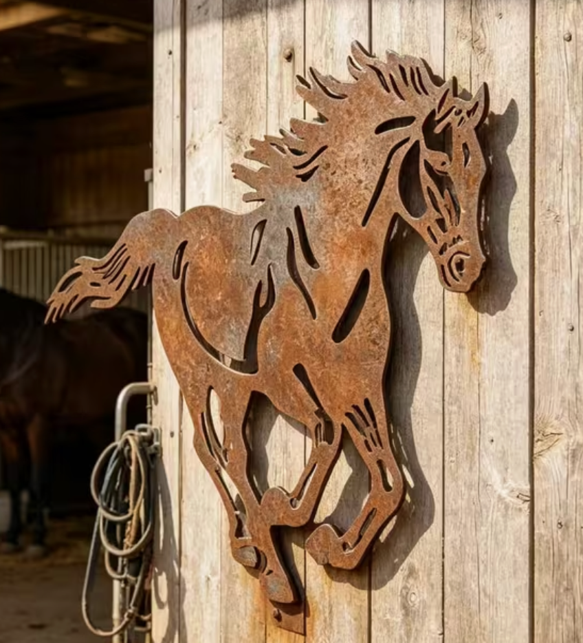 Core-Ten Rusty Metal Horse Pony Garden Ornament Wall Plaque Approx 30cm x 25cm