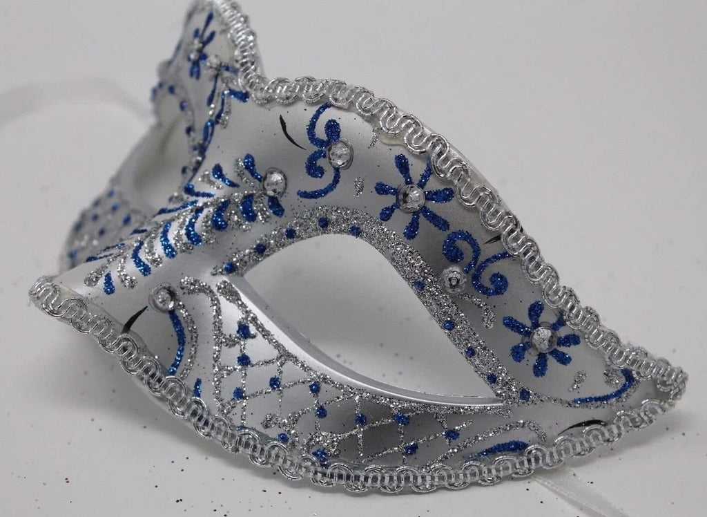 LADIES BLUE & SILVER JEWELLED VENETIAN MASQUERADE CARNIVAL BALL PARTY EYE MASK