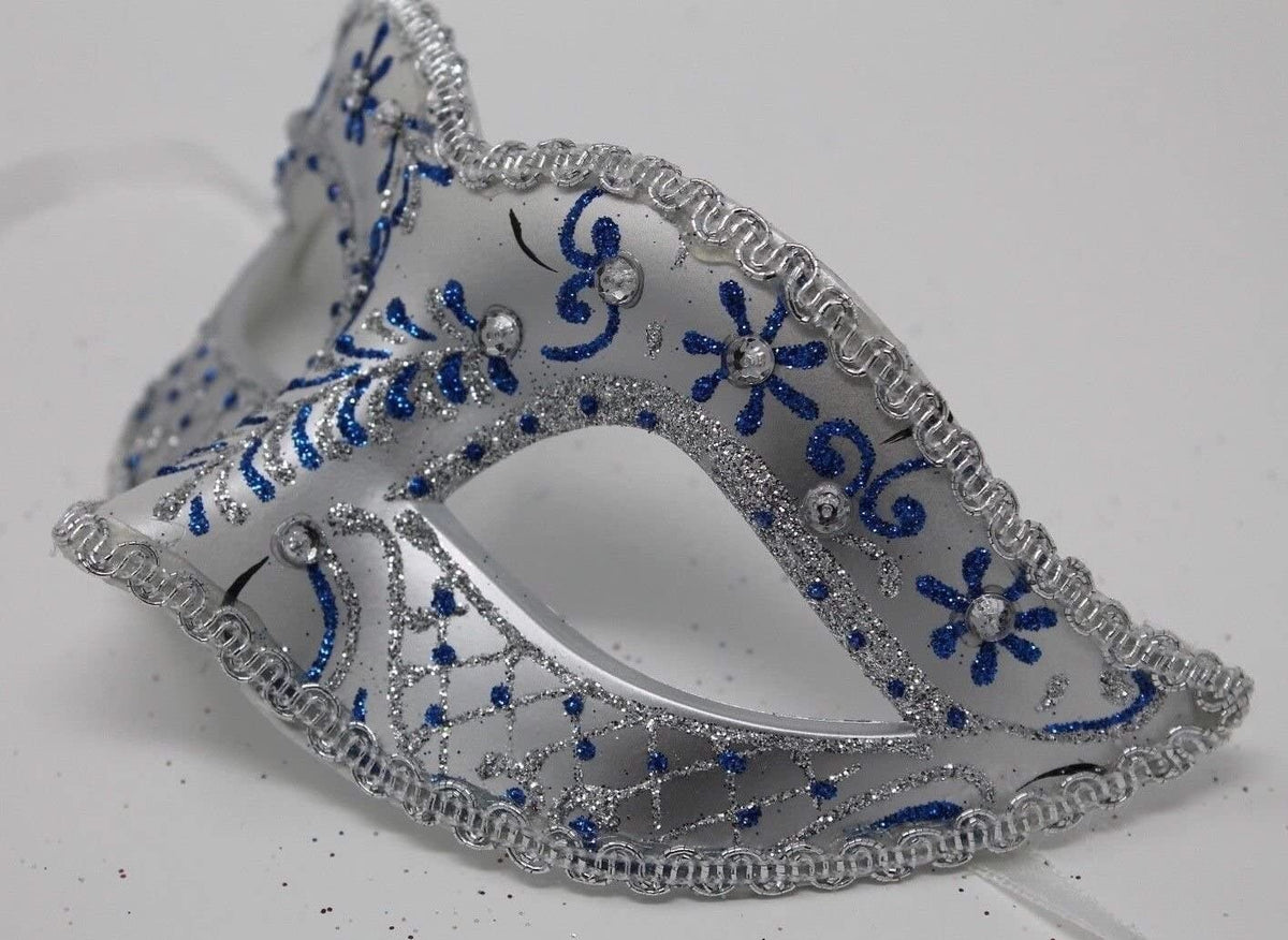 LADIES BLUE & SILVER JEWELLED VENETIAN MASQUERADE CARNIVAL BALL PARTY EYE MASK