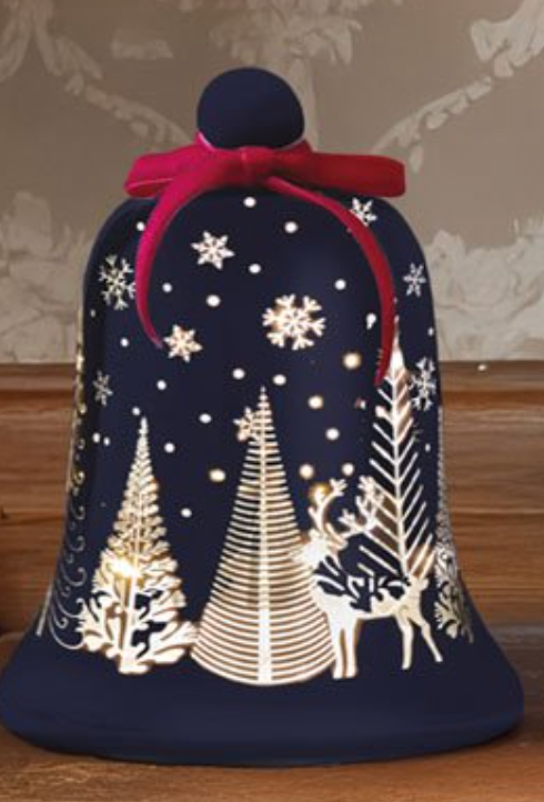 LED Light Up Christmas Winter Forest Snowflake Reindeer Bell Sapphire Blue Glass