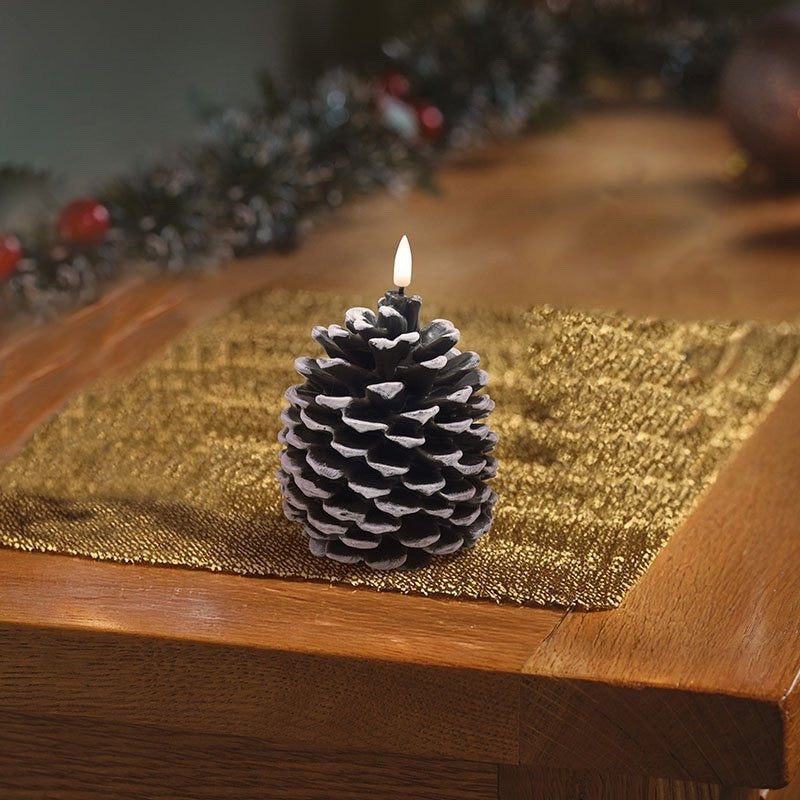 Christmas Warm White LED Artificial Pine Cone Candle  12.5cm Tall Battery Timer