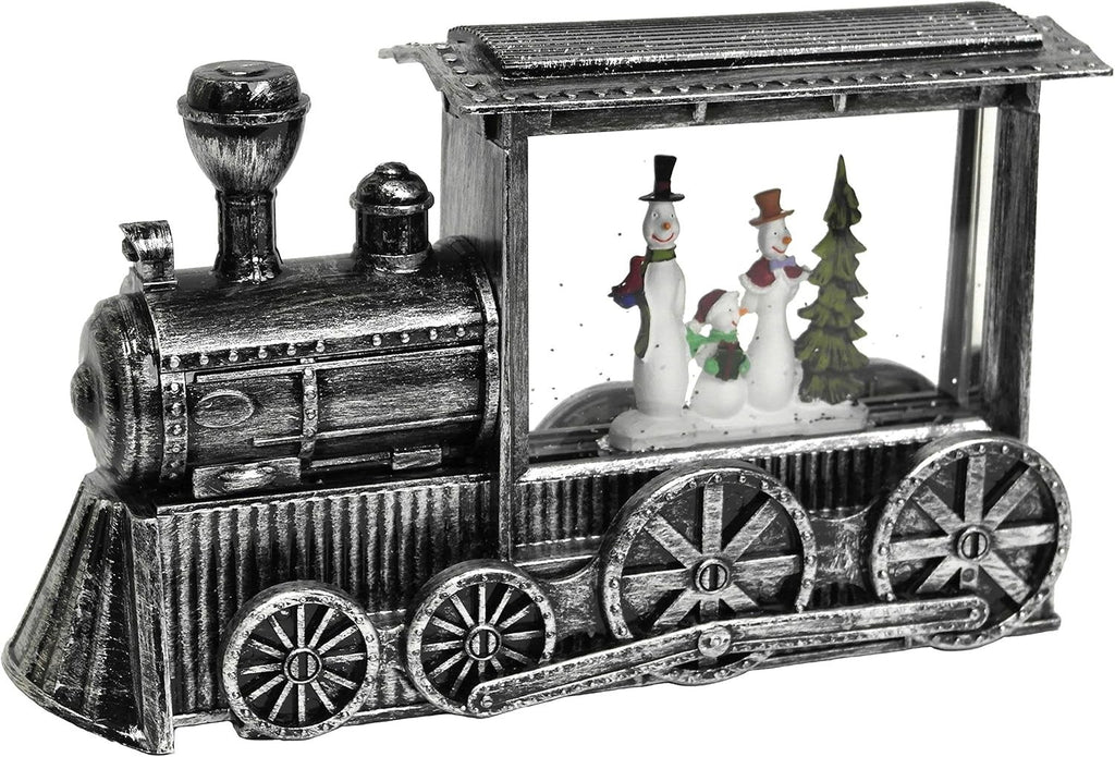 Large Water Train Rustic Silver Locomotive LED Light Up 29cm Long 3 Snowman