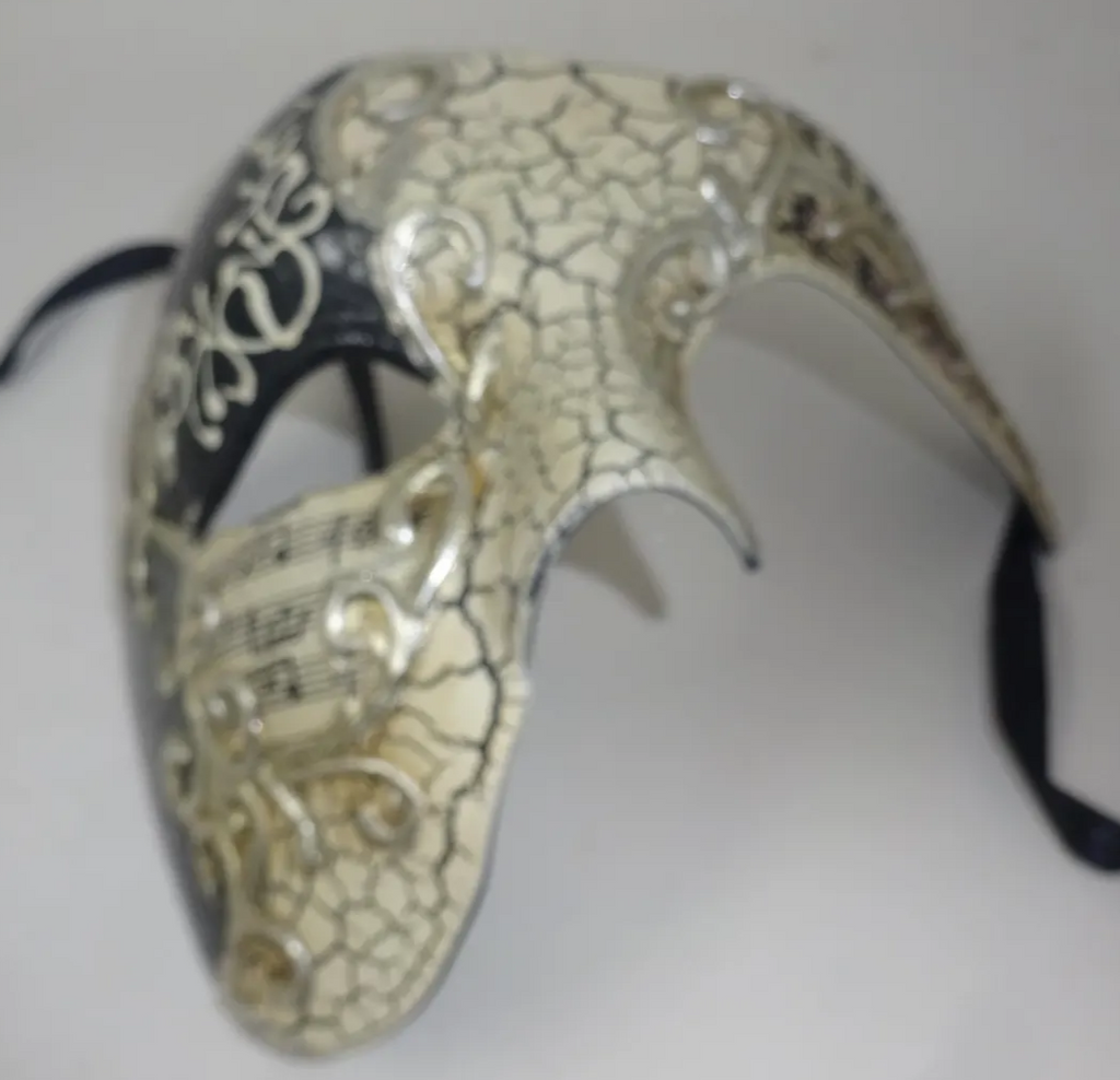 QUALITY BLACK & SILVER HALF FACE PHANTOM OPERA MUSICAL NOTES MASQUERADE MASK