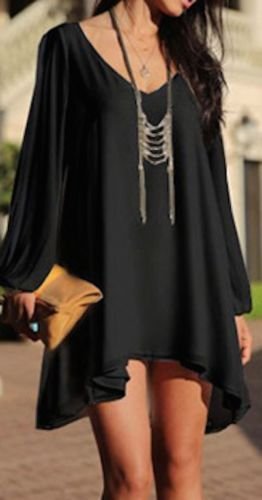 Ladies Stylish Black Chiffon Layered Loose Dress Open Sleeves Free Size 10-14