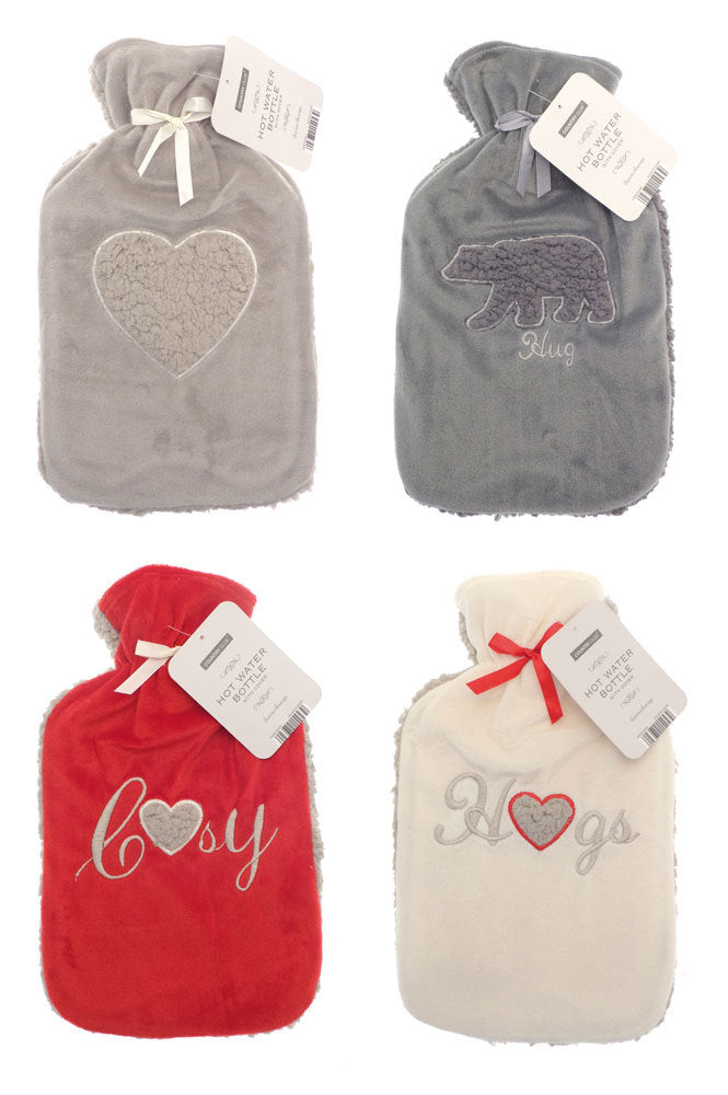 Funky Snuggly Hot Water Bottle with Soft Sherpa Appliqué Cover - Cosy