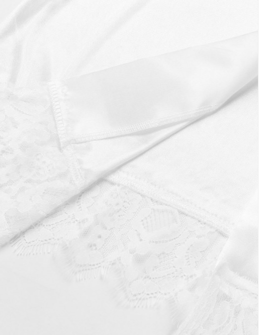 Ladies White Lace Edge Kimono Babydoll Negligee Robe Belt & G-String Size 10-12