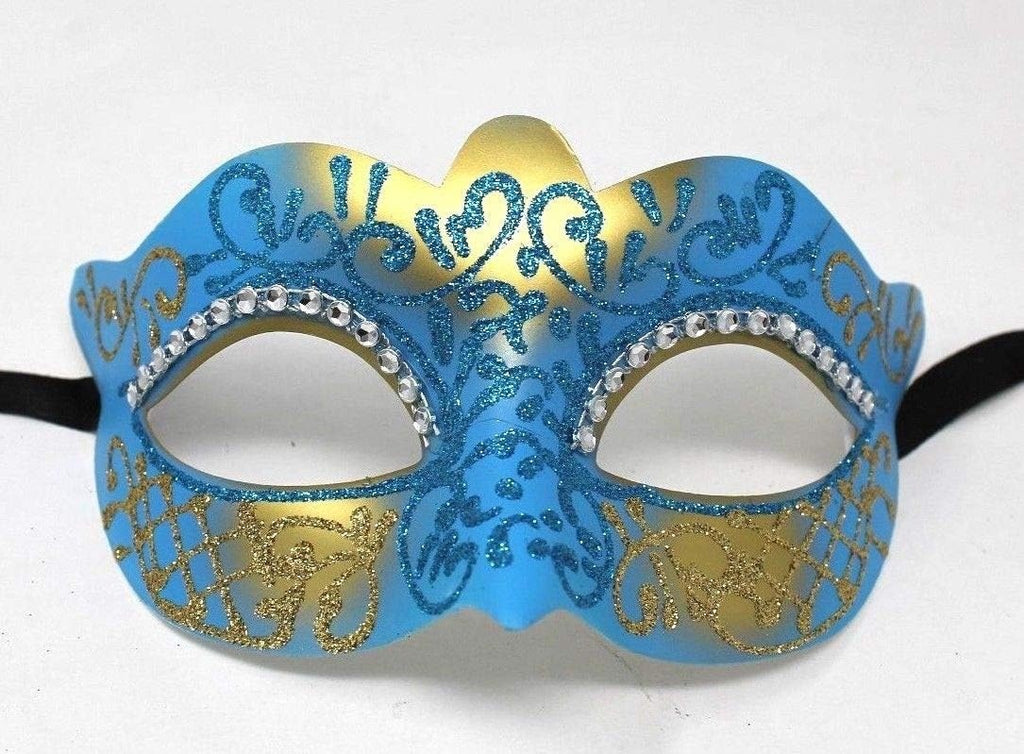 LADIES TURQUOISE & GOLD CRYSTAL JEWELLED VENETIAN MASQUERADE CARNIVAL PARTY MASK