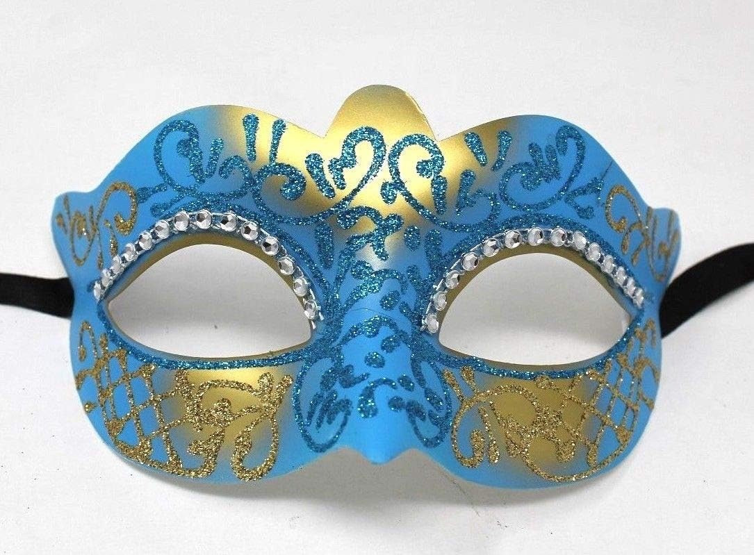 LADIES TURQUOISE & GOLD CRYSTAL JEWELLED VENETIAN MASQUERADE CARNIVAL PARTY MASK