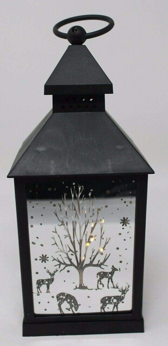 Christmas Design Winter LED Mirror Finish Hurricane Lantern Black Frame 27cm