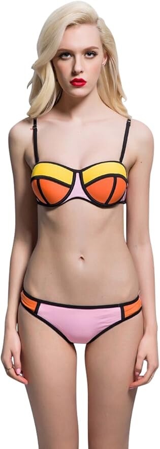 Lovely Quality Push Up Neoprene Bikini Pink Yellow and Orange Size 10-12