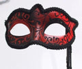 STUNNING BLACK & RED VENETIAN MASQUERADE PARTY BALL CARNIVAL MASK ON A STICK
