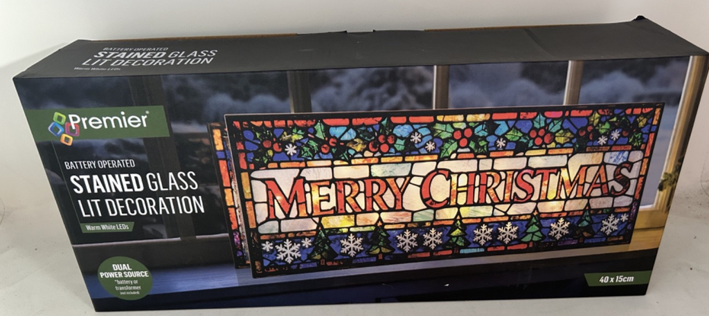 Stained Glass Warm White LED Lights Merry Christmas Decoration 40cm Double Sided