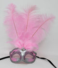 FEATHER MASK  BABY PINK & SILVER VENETIAN CARNIVAL MASQUERADE BALL EYE PARTY