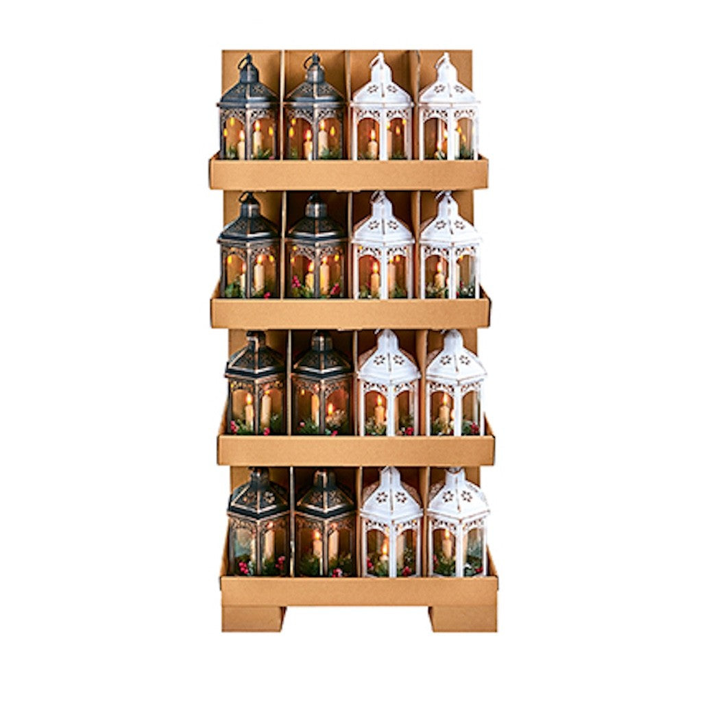 Rustic White or Bronze Hexagonal Lantern LED Flickering Lights 3 Candles 33cm