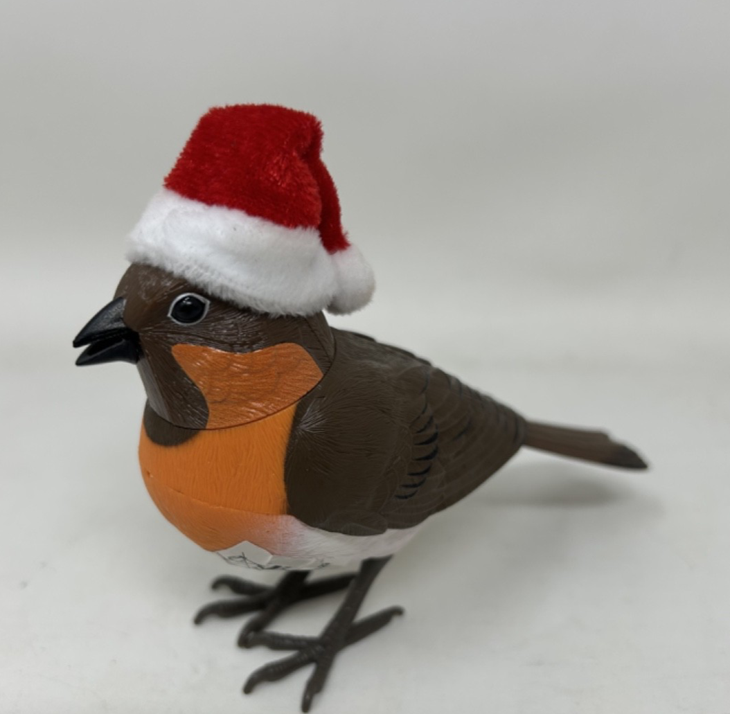Christmas Singing Robin with Hat Decoration Beak Neck & Body Move and it Sings