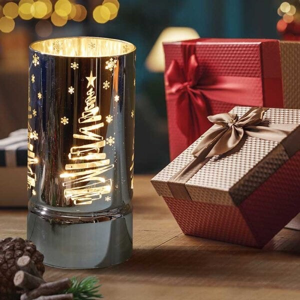 LED Light Up Silver Christmas Tree & Snowflake 21cm Tall Lantern Lamp Decoration