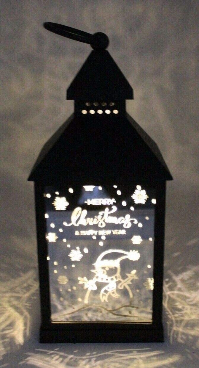 Christmas Design Winter LED Mirror Finish Hurricane Lantern Black Frame 27cm