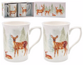 Leonardo Collection Set 2 Christmas Forest Reindeer Family China Mugs Gift Boxed