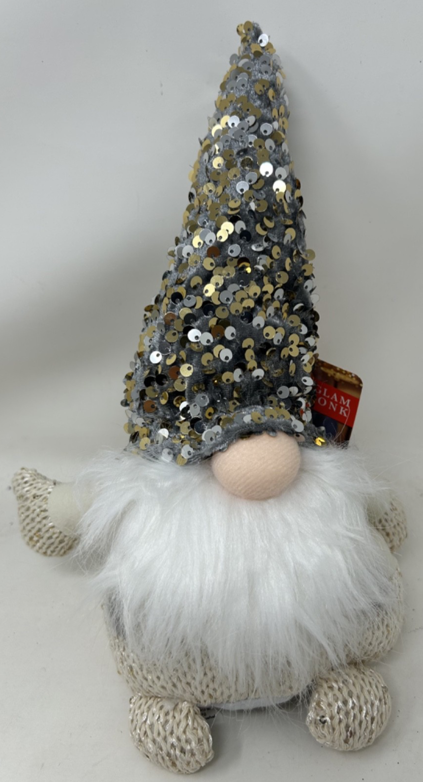 Christmas Freestanding Cream GlamJonk Gonk Nordic Gnome Sequin Long Hat 30cm
