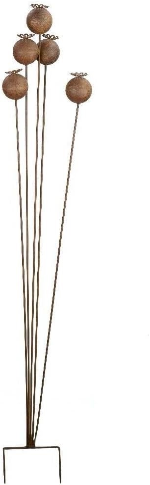 Core-Ten Rusty Metal 5 Poppy Heads on Long Stakes Garden Ornament 110cm High