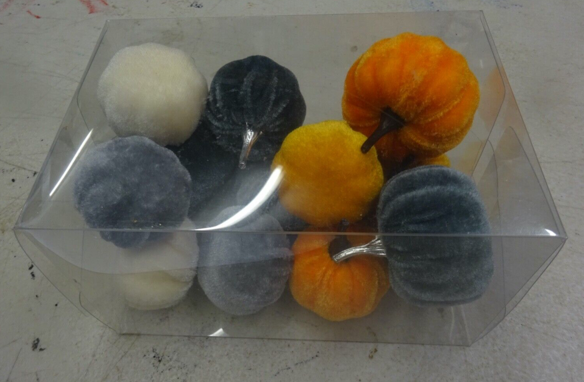 Set of 12 Assorted Velvet Pumpkins Halloween Decorations in Presentation Pack