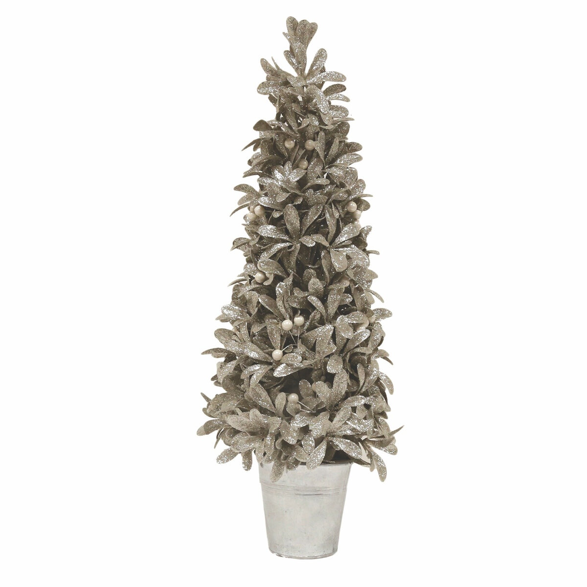 Artificial Floral Arrangement Christmas Silver Leaf & Berry in Planter 54cm Tall