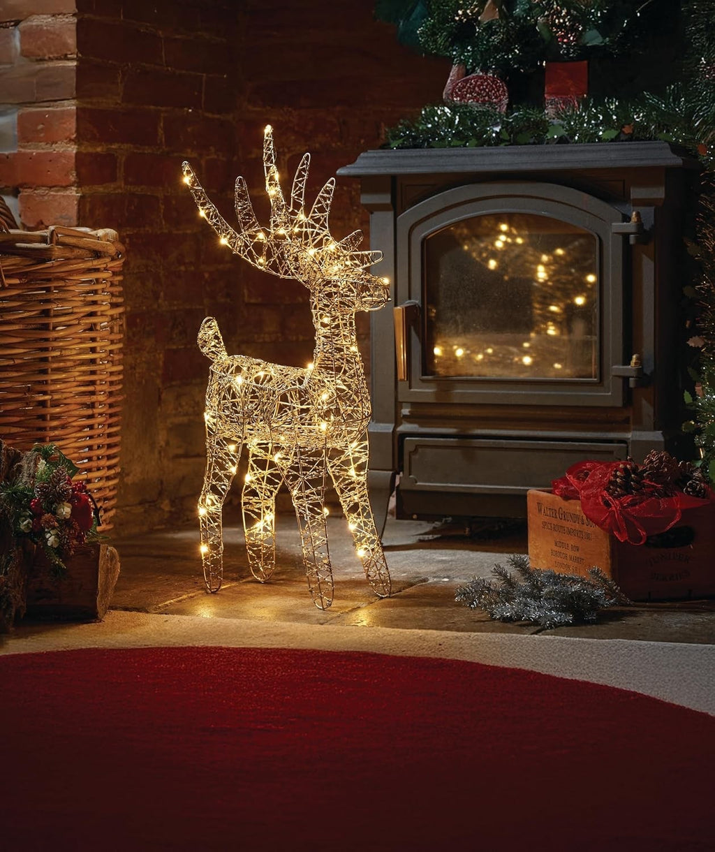 Gold Weave Wonder Deer 43cm Light-Up Wire Mesh Reindeer Beaded Detail & 60 LEDs