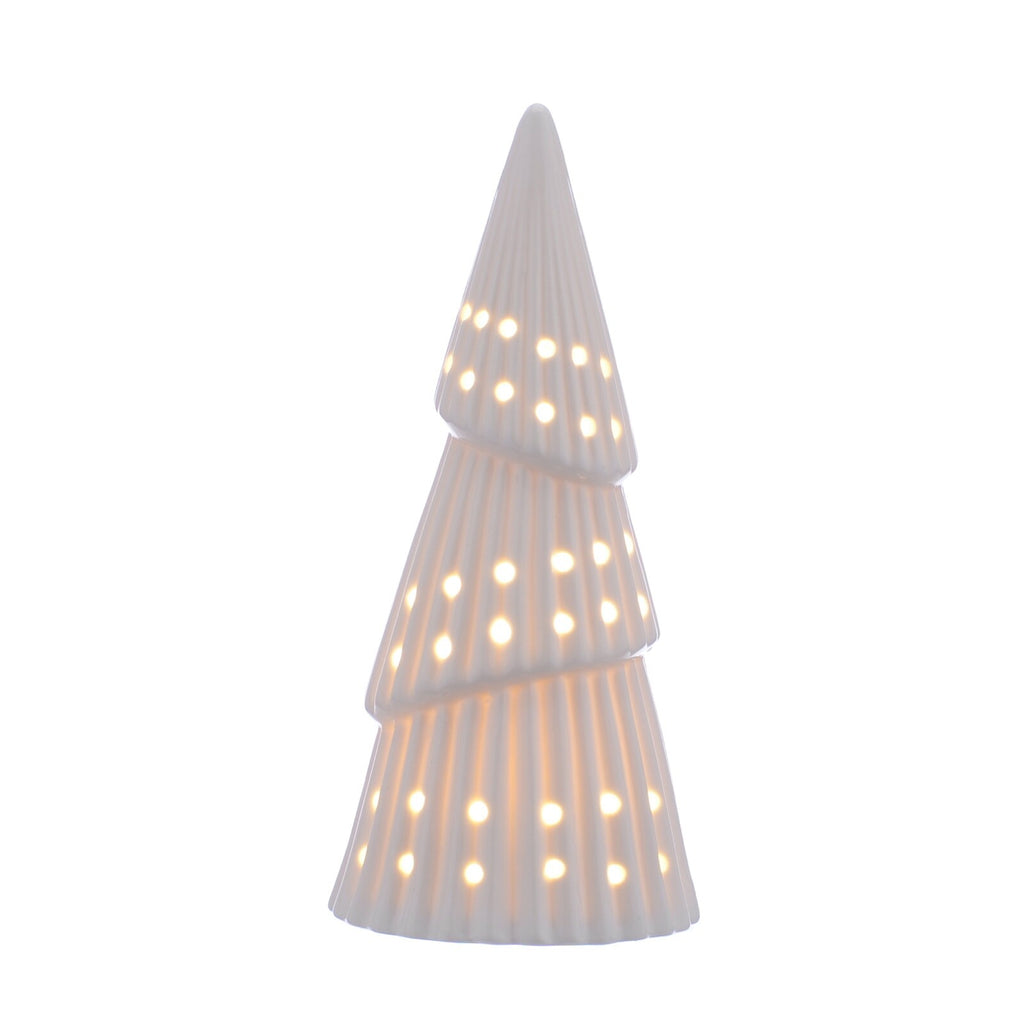 LED Light Up White Porcelain Christmas Cone Shaped Tree 20cm Tall Lantern Lamp